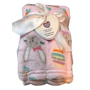 Parent's Choice plush blanket, pink with bunnies and eggs, Easter Theme, 30"x36"